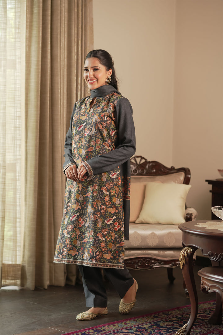 Bulbul Jaal Embroidered Unstitched Suit With Border Dupatta