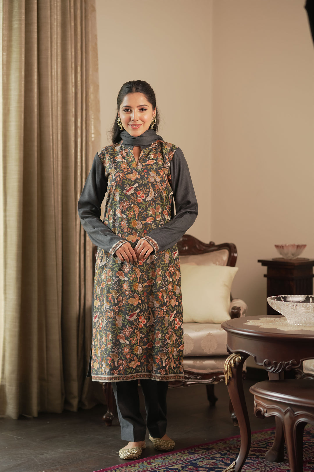 Bulbul Jaal Embroidered Unstitched Suit With Border Dupatta