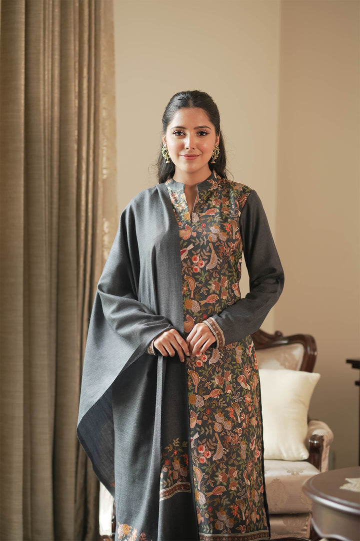 Bulbul Jaal Embroidered Unstitched Suit With Border Dupatta