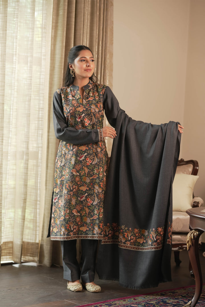 Bulbul Jaal Embroidered Unstitched Suit With Border Dupatta