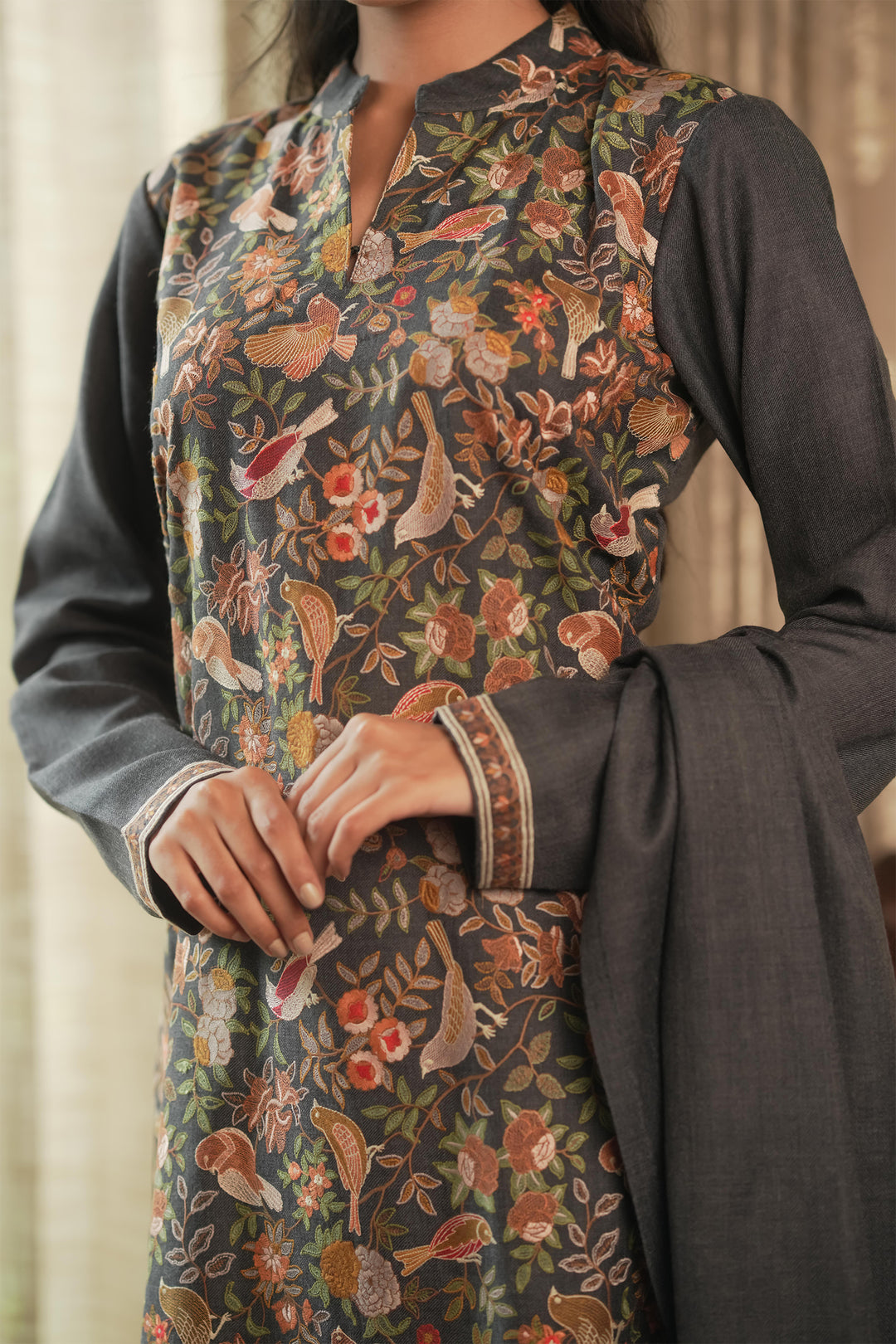 Bulbul Jaal Embroidered Unstitched Suit With Border Dupatta