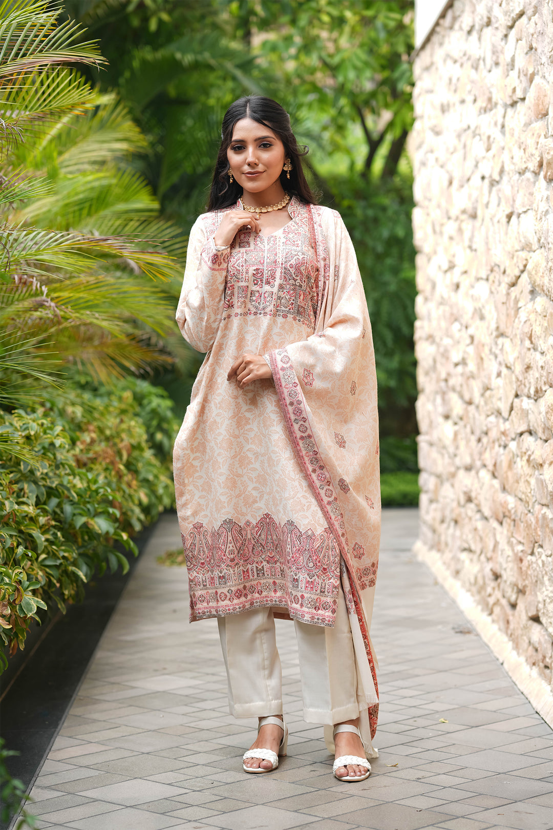 Self Woven Paisley Unstitched Suit