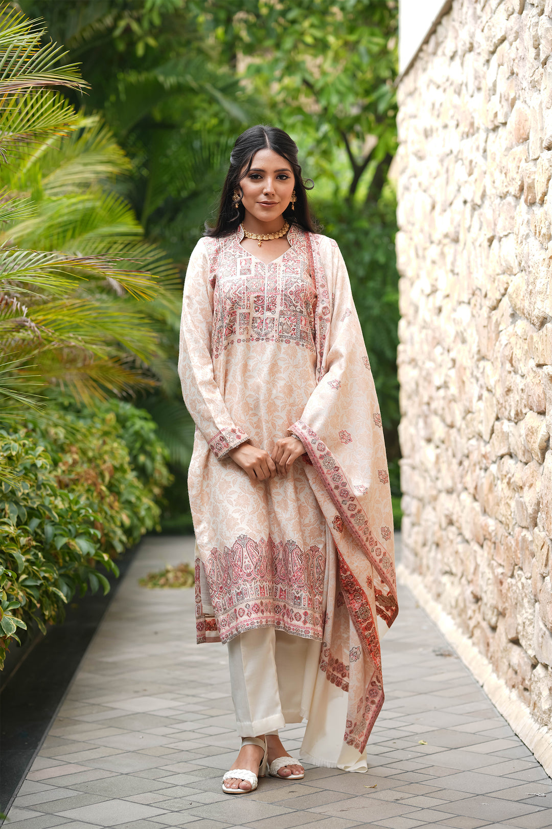 Self Woven Paisley Unstitched Suit