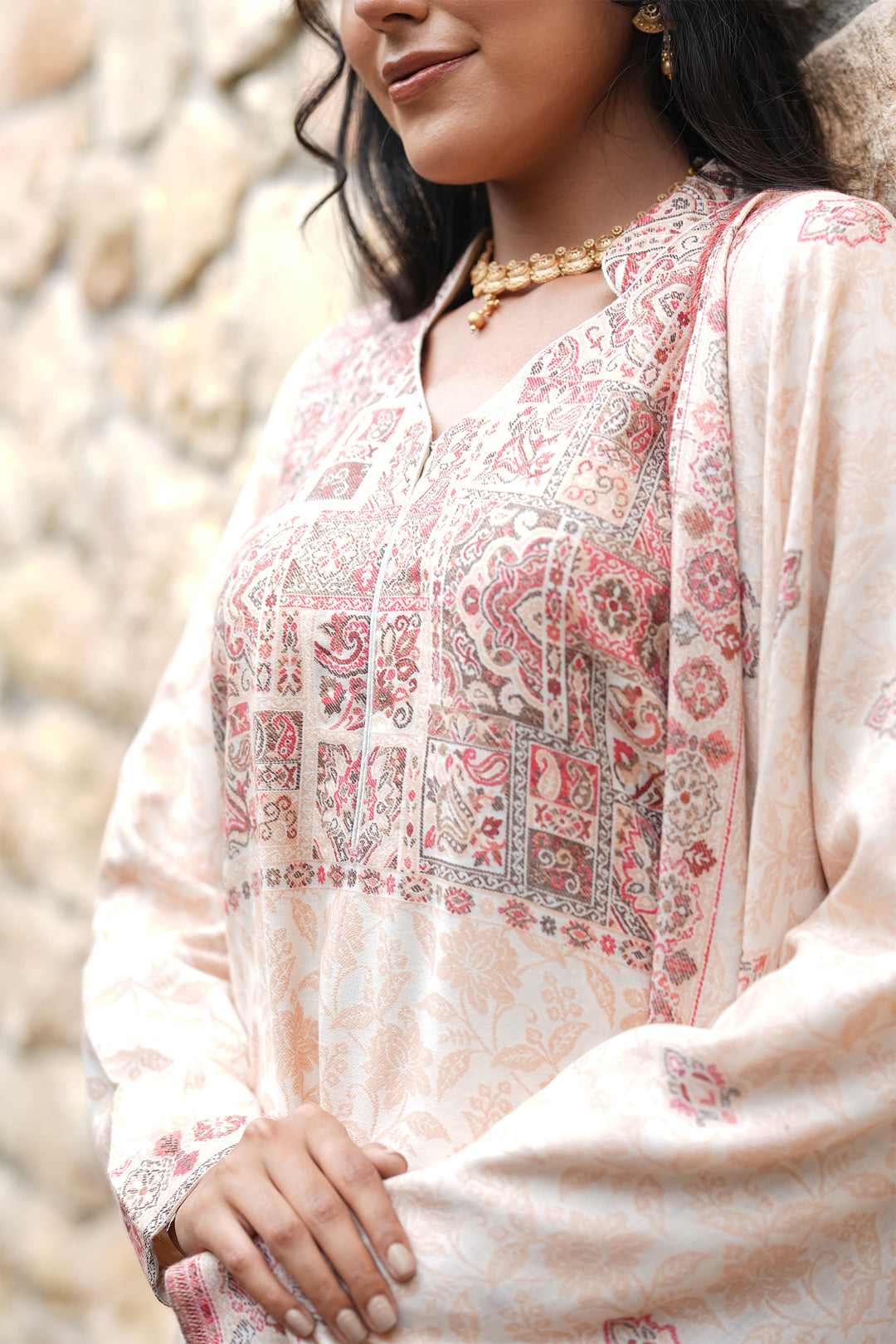 Self Woven Paisley Unstitched Suit