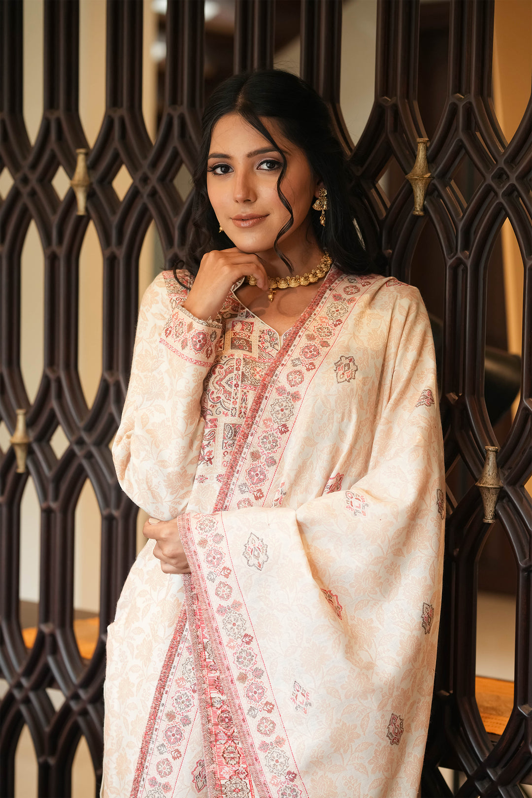 Self Woven Paisley Unstitched Suit