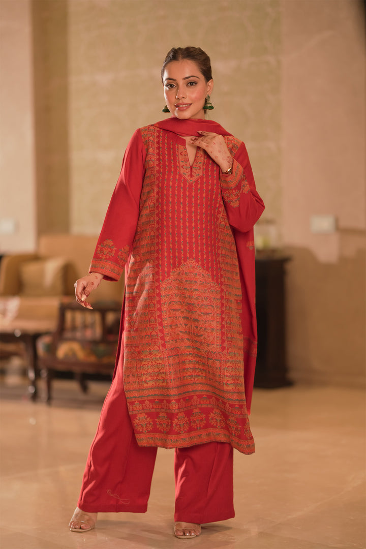 Kani Stripe Unstitched Suit With Border Dupatta