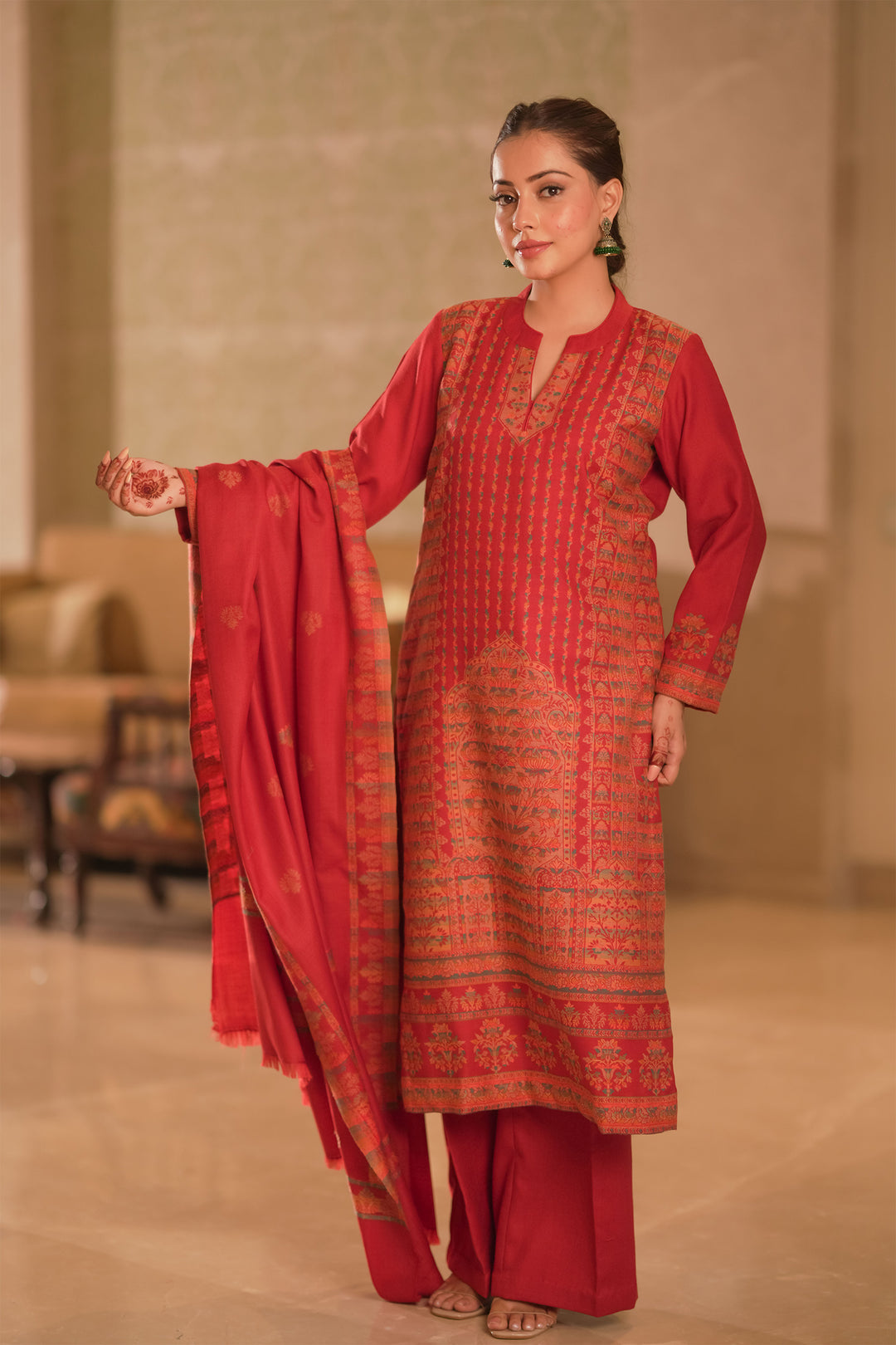 Kani Stripe Unstitched Suit With Border Dupatta