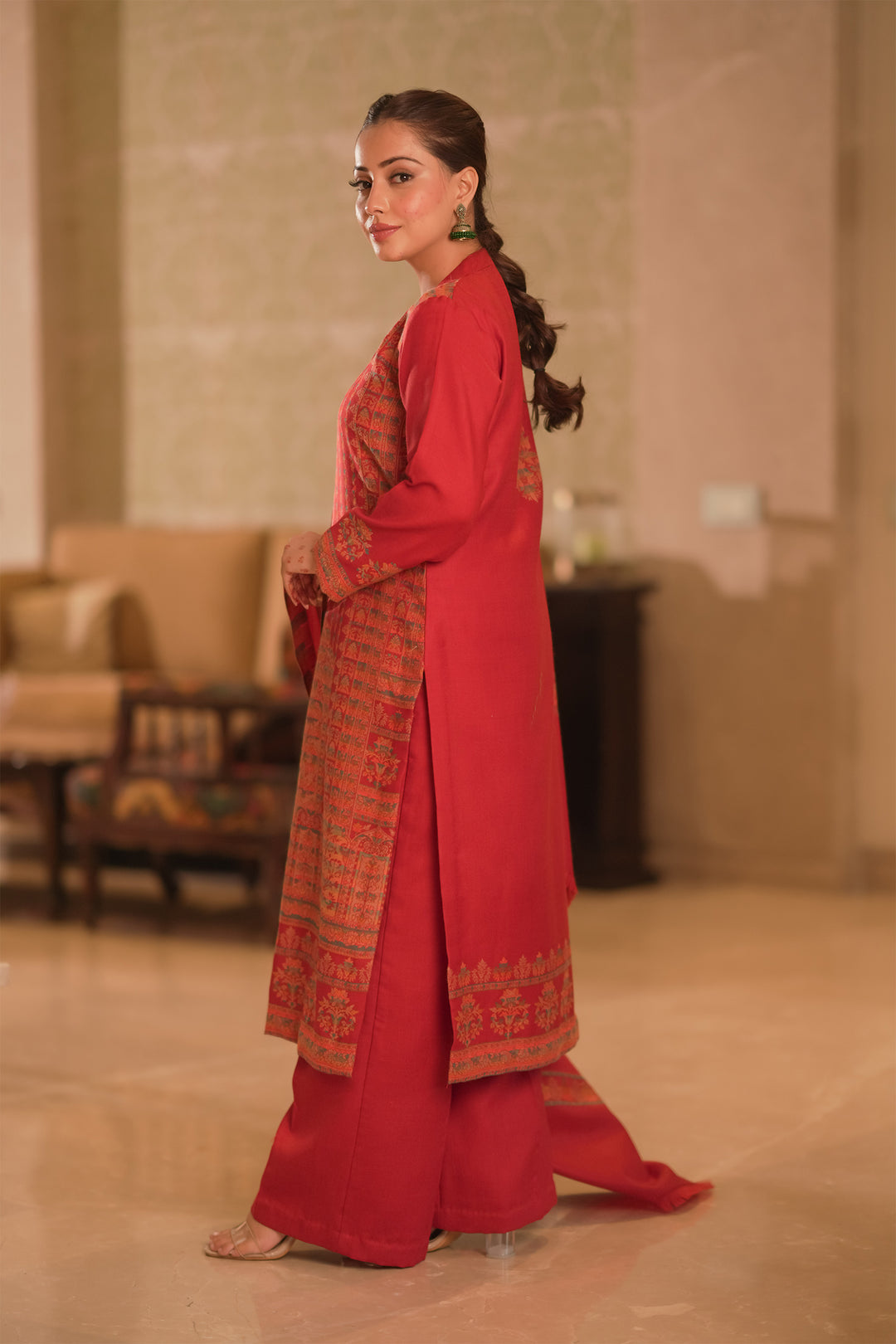 Kani Stripe Unstitched Suit With Border Dupatta