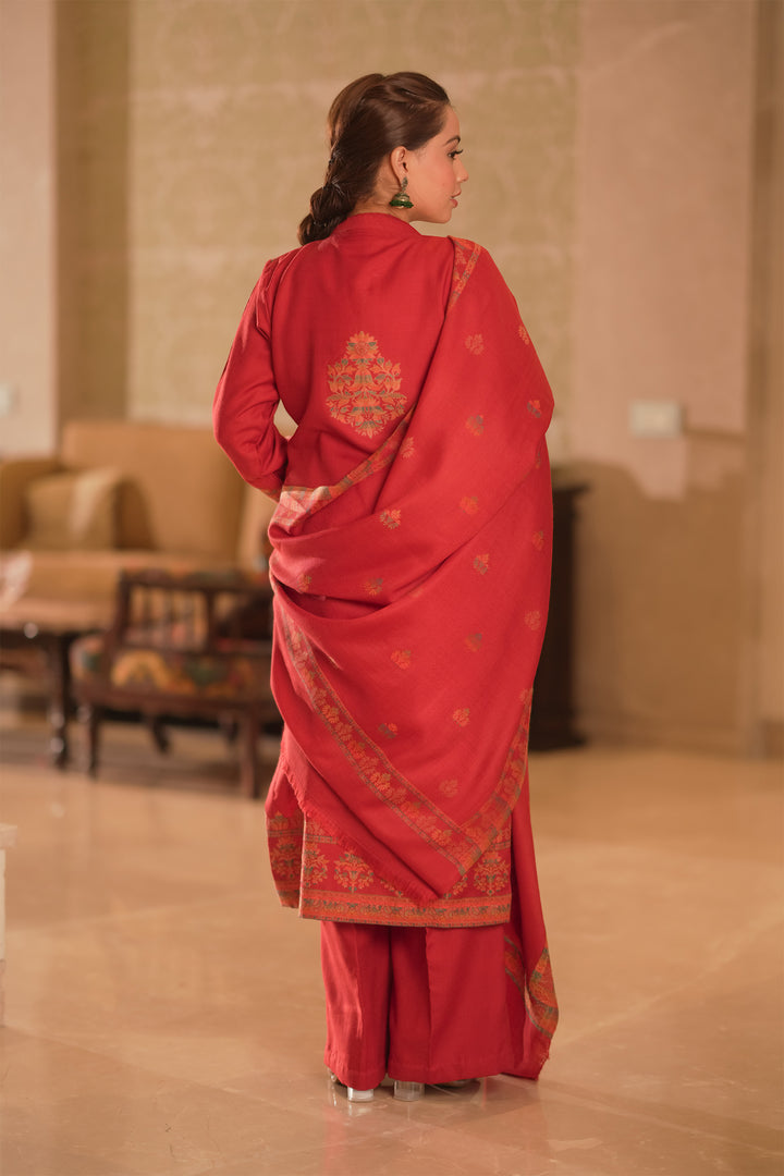 Kani Stripe Unstitched Suit With Border Dupatta