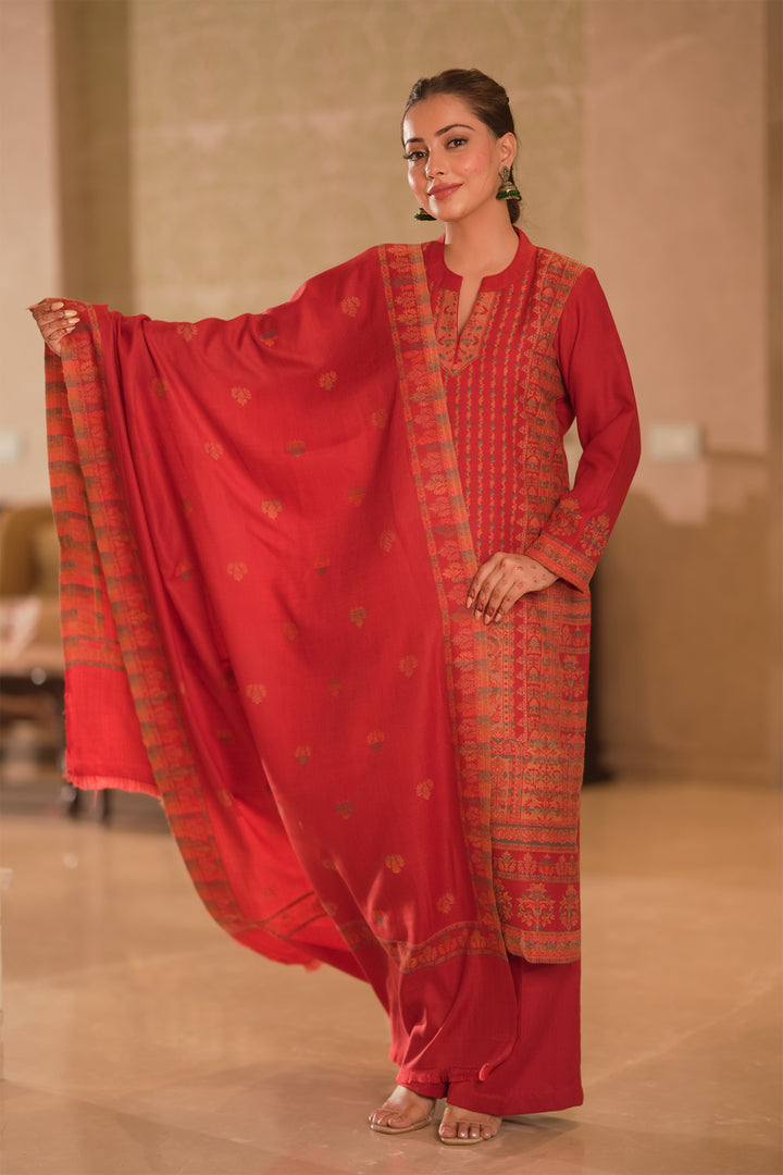 Kani Stripe Unstitched Suit With Border Dupatta