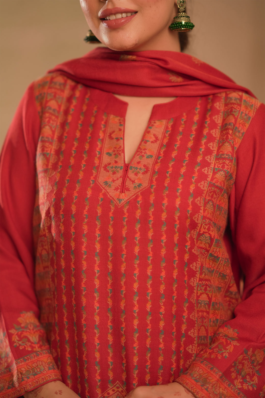 Kani Stripe Unstitched Suit With Border Dupatta