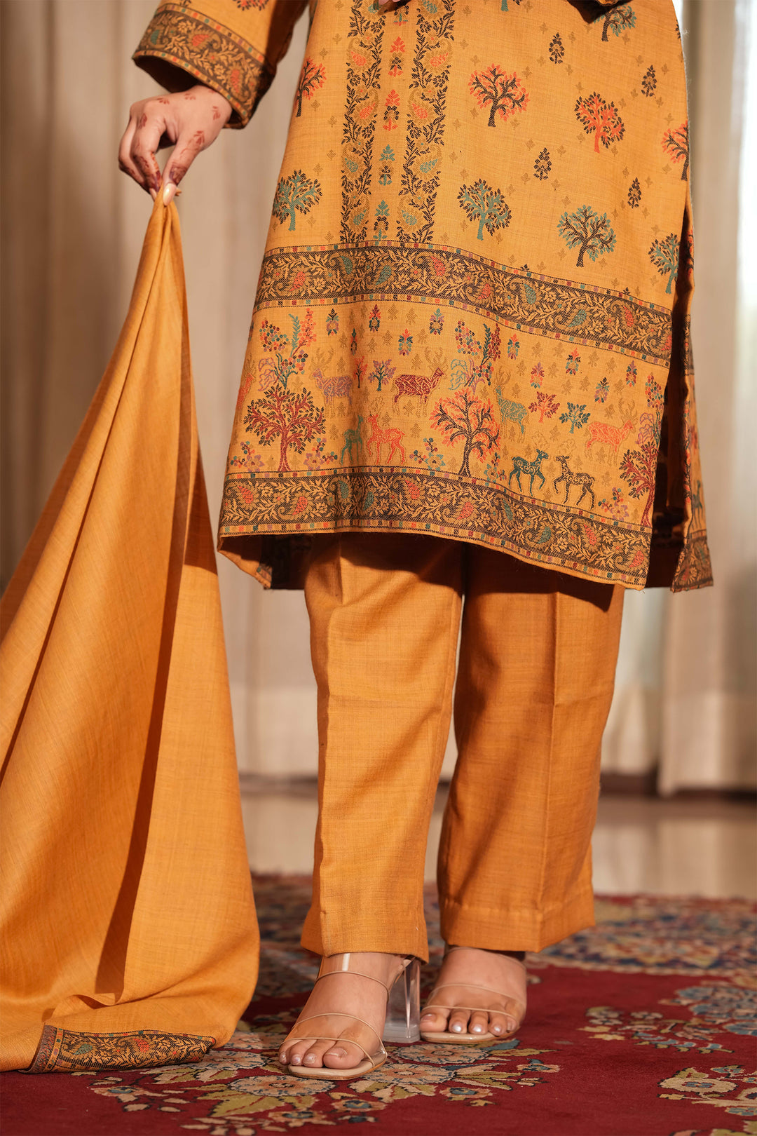 Buti Unstitched Suit With Figurative Pallu Dupatta