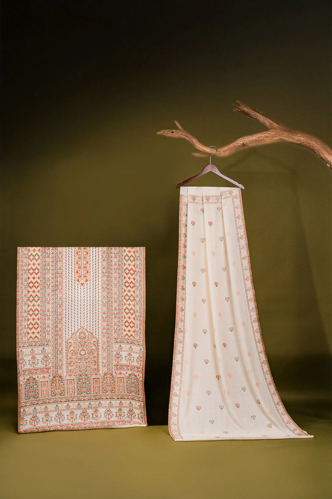 Kani Stripe Unstitched Suit With Border Dupatta