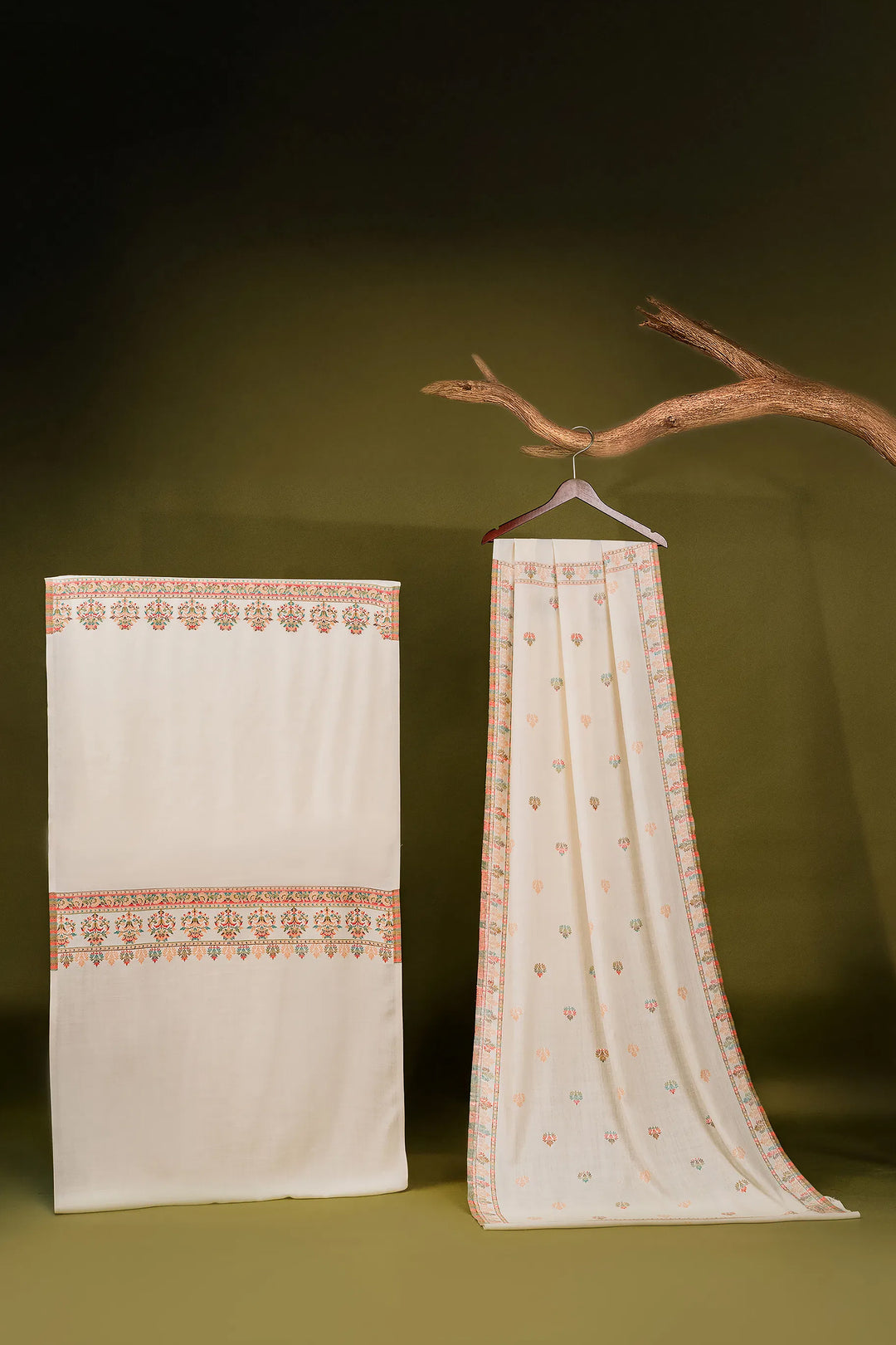 Kani Stripe Unstitched Suit With Border Dupatta