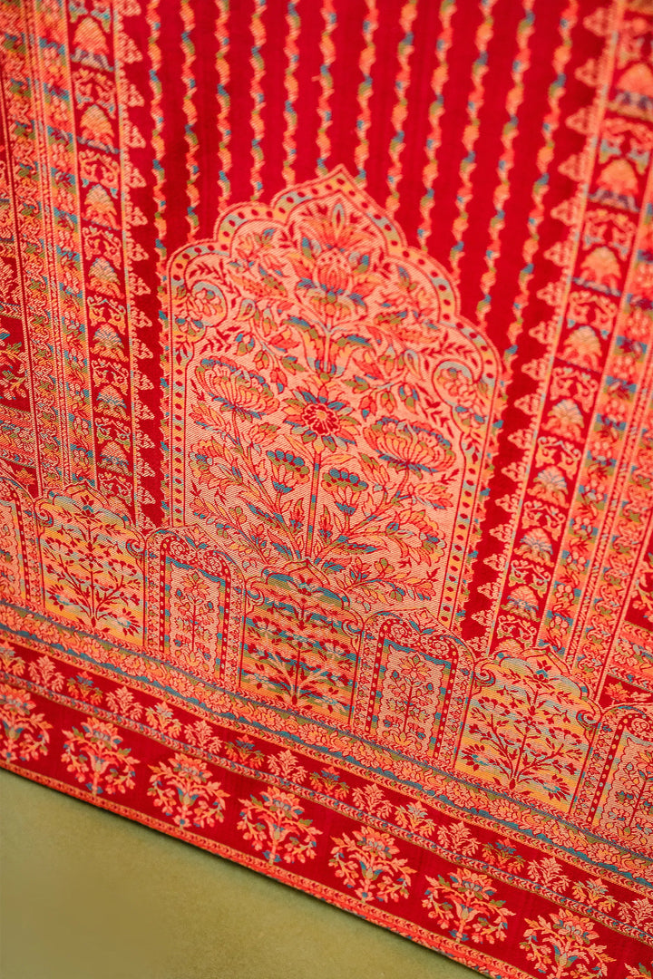 Kani Stripe Unstitched Suit With Border Dupatta