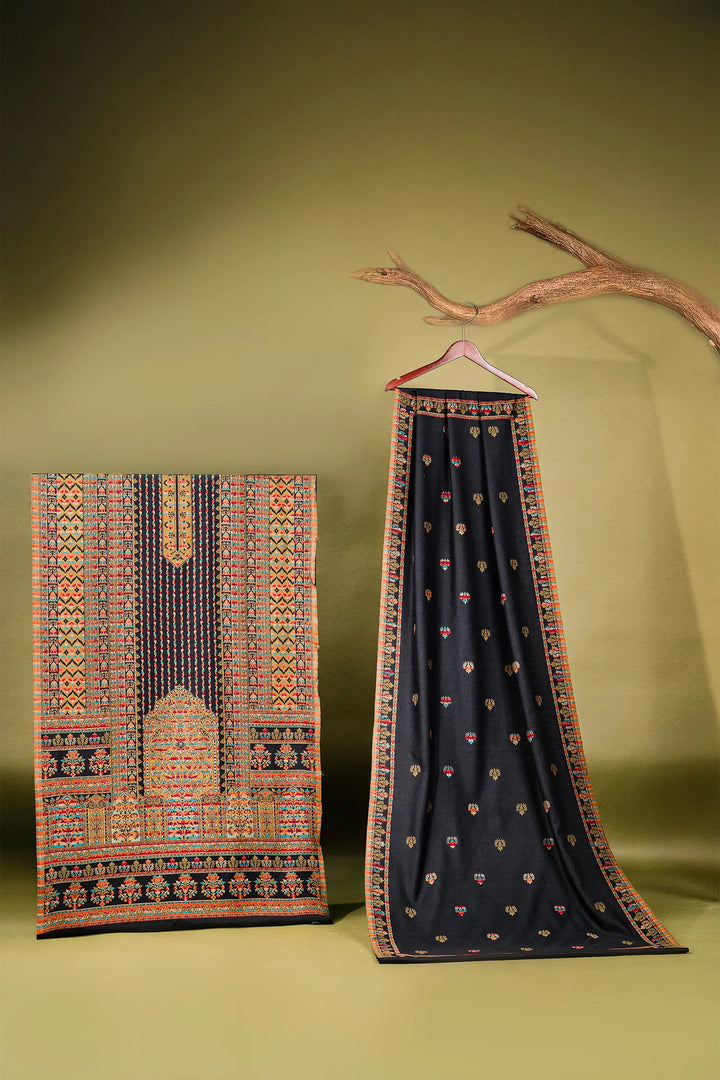 Kani Stripe Unstitched Suit With Border Dupatta