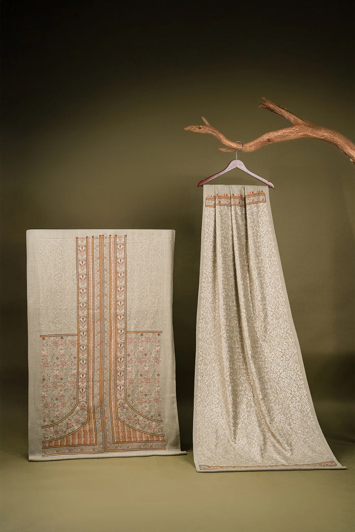 Firdaus Panel Embroidered Unstitched Suit With Zari Jaal Dupatta