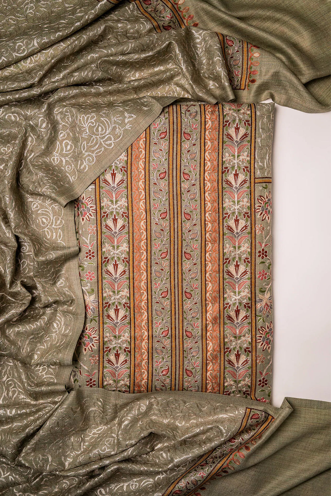 Firdaus Panel Embroidered Unstitched Suit With Zari Jaal Dupatta