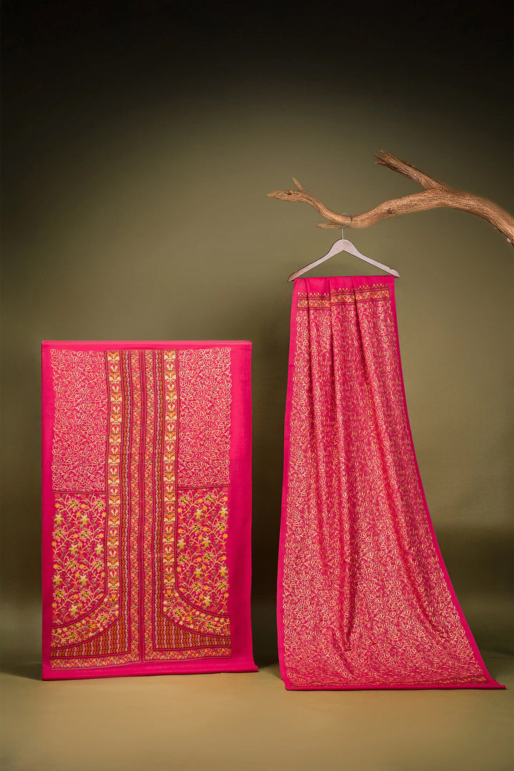 Firdaus Panel Embroidered Unstitched Suit With Zari Jaal Dupatta