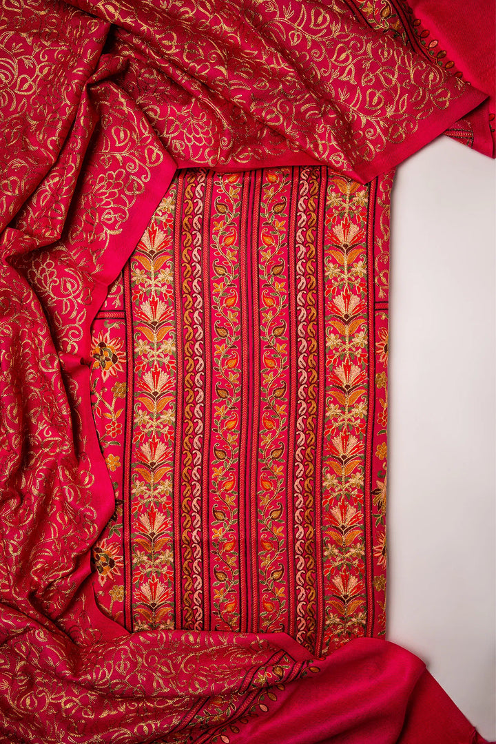 Firdaus Panel Embroidered Unstitched Suit With Zari Jaal Dupatta