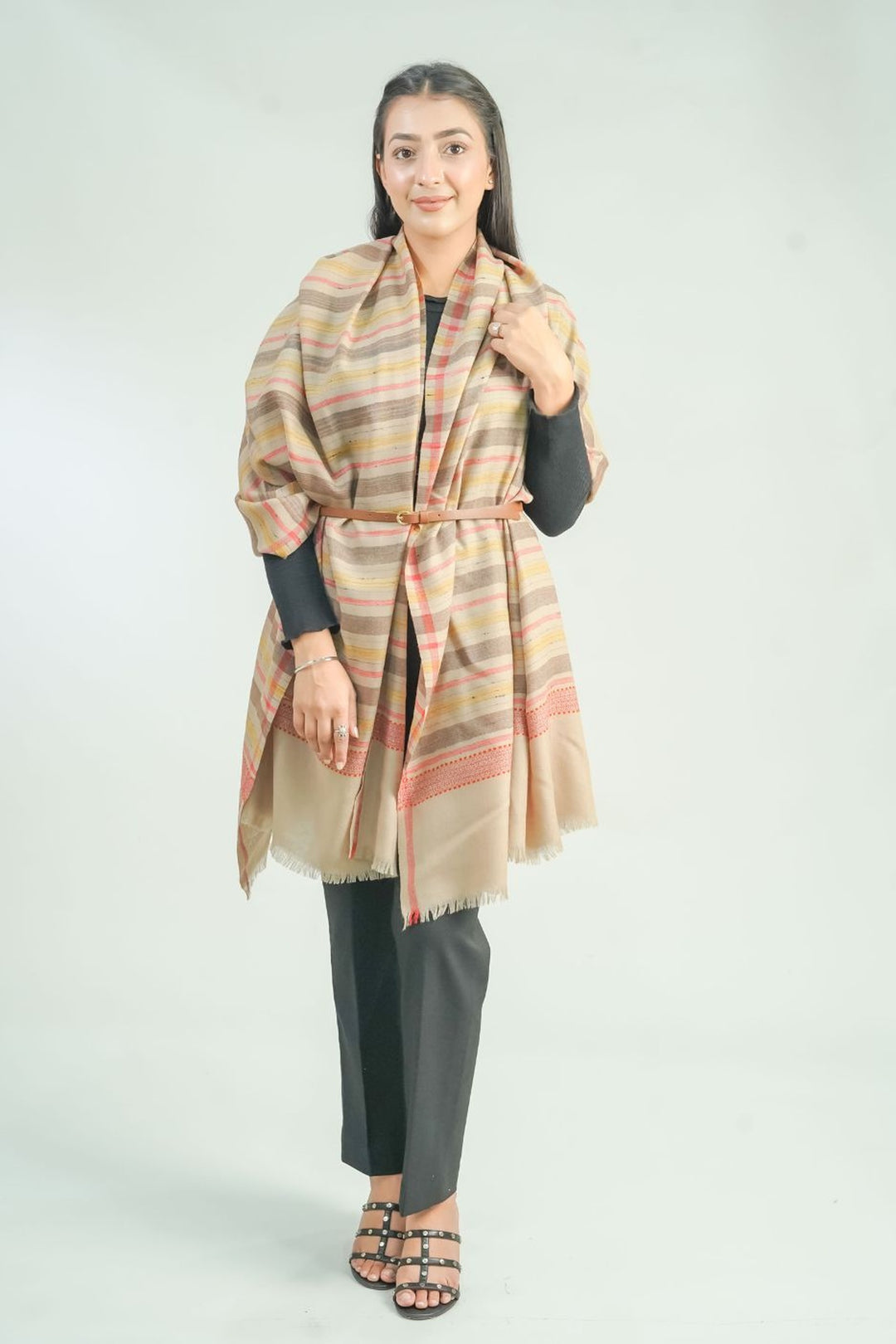 Woven Stripe Pattern Women's Shawl