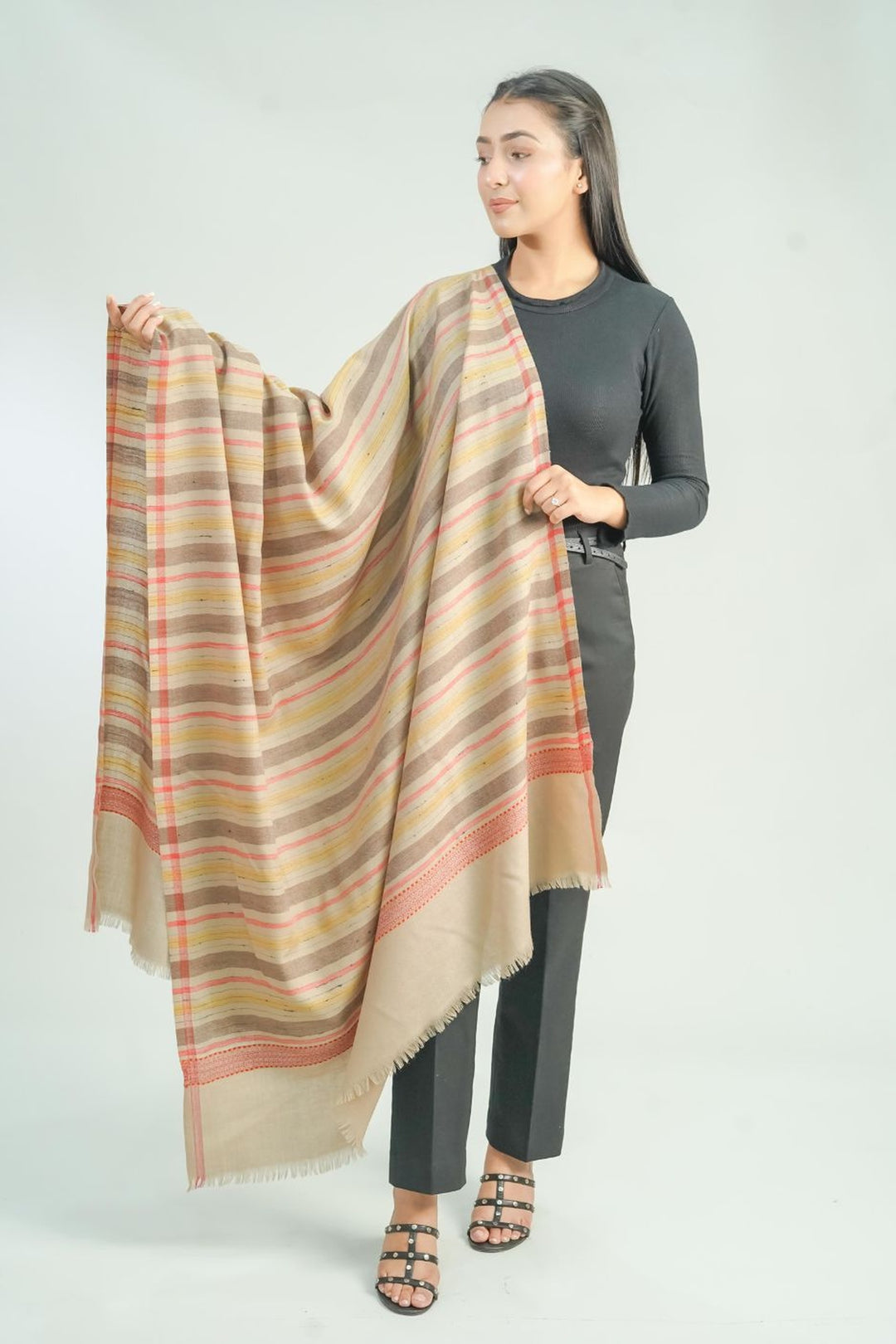 Woven Stripe Pattern Women's Shawl