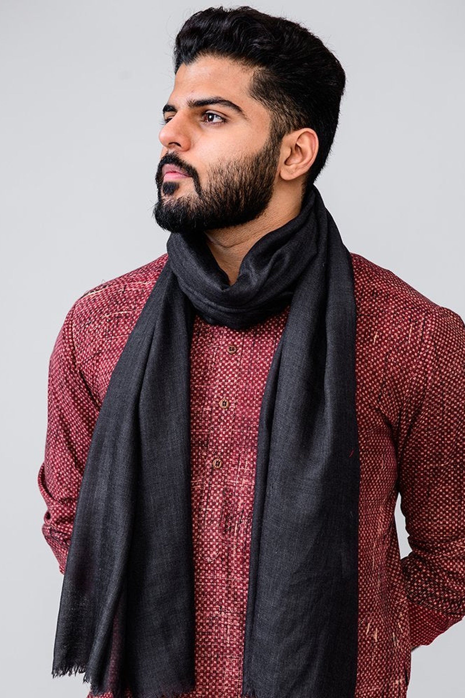 Charcoal Grey Wool Silk Unisex Stole