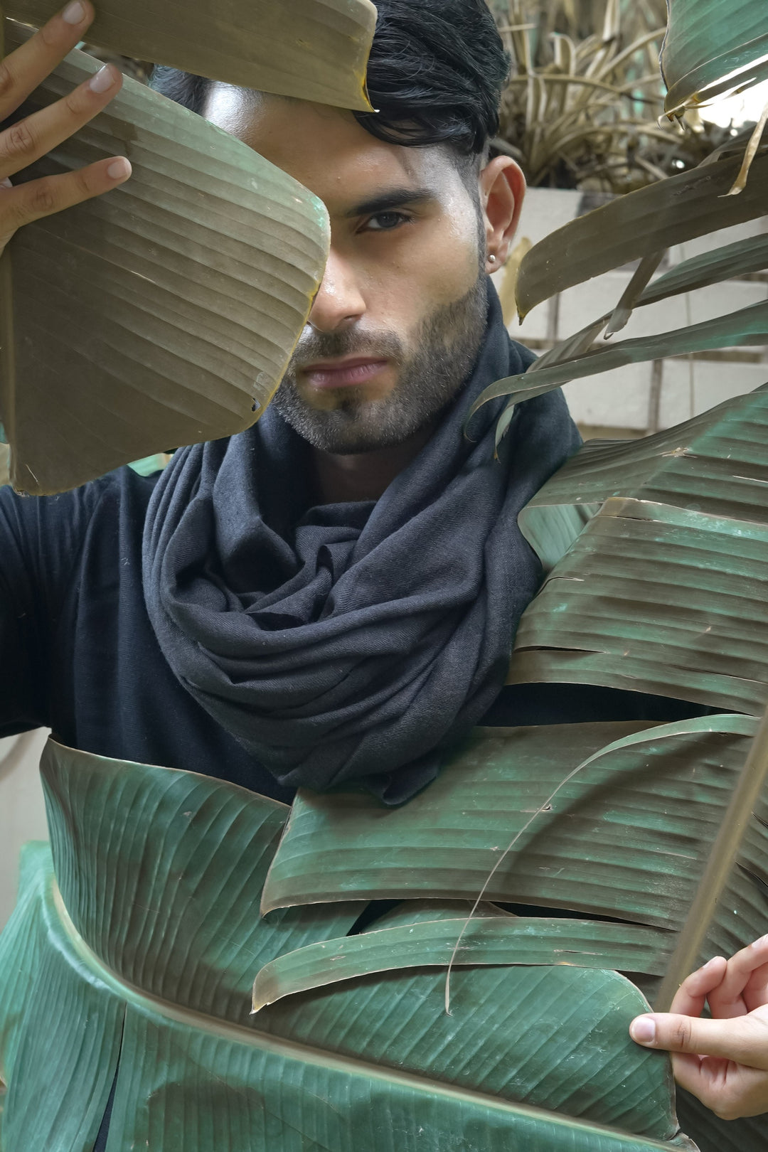 Charcoal Grey Wool Silk Unisex Stole