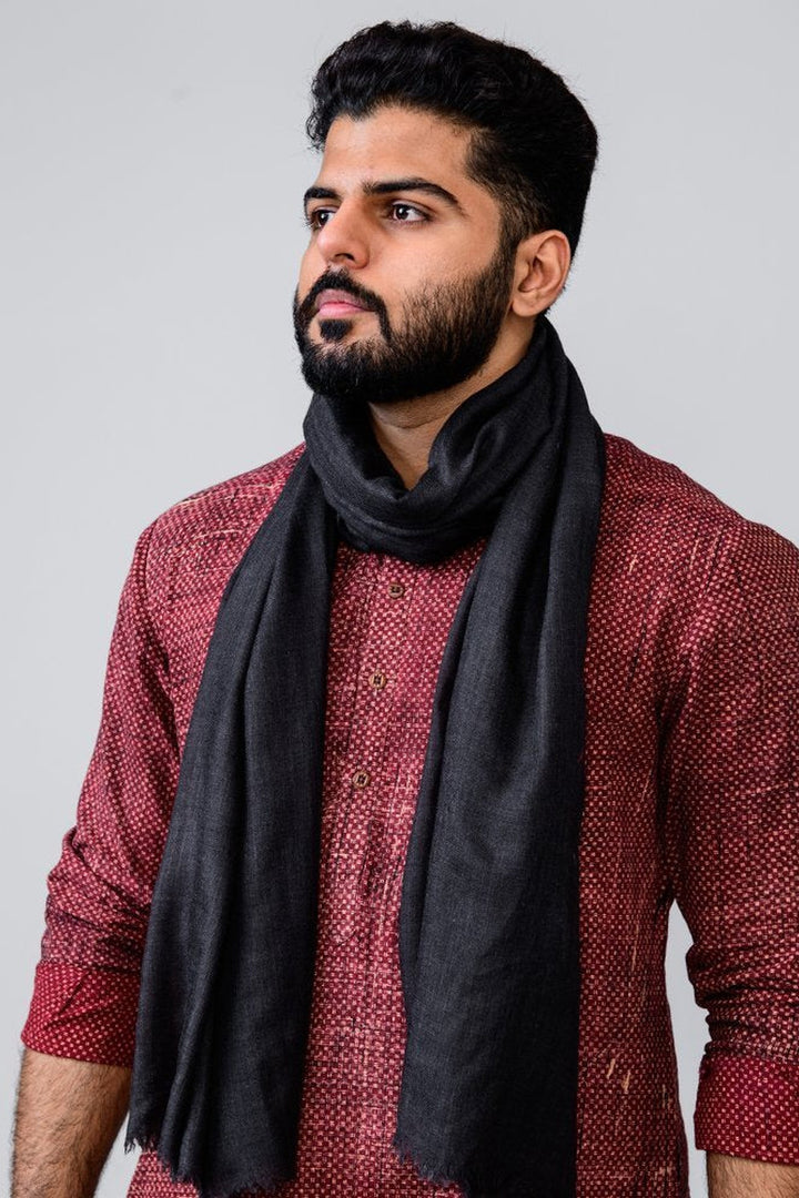 Charcoal Grey Wool Silk Unisex Stole