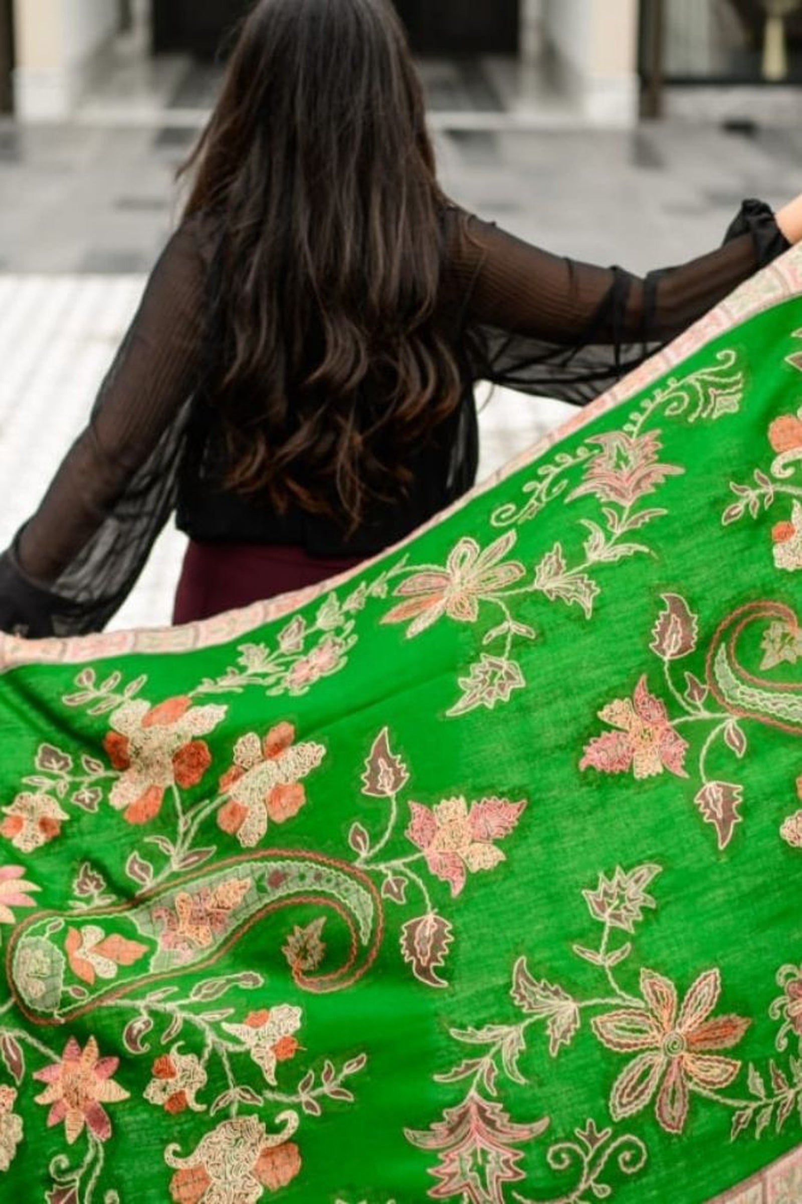 Chain Stitch Embroidery  Jamawar Shawl