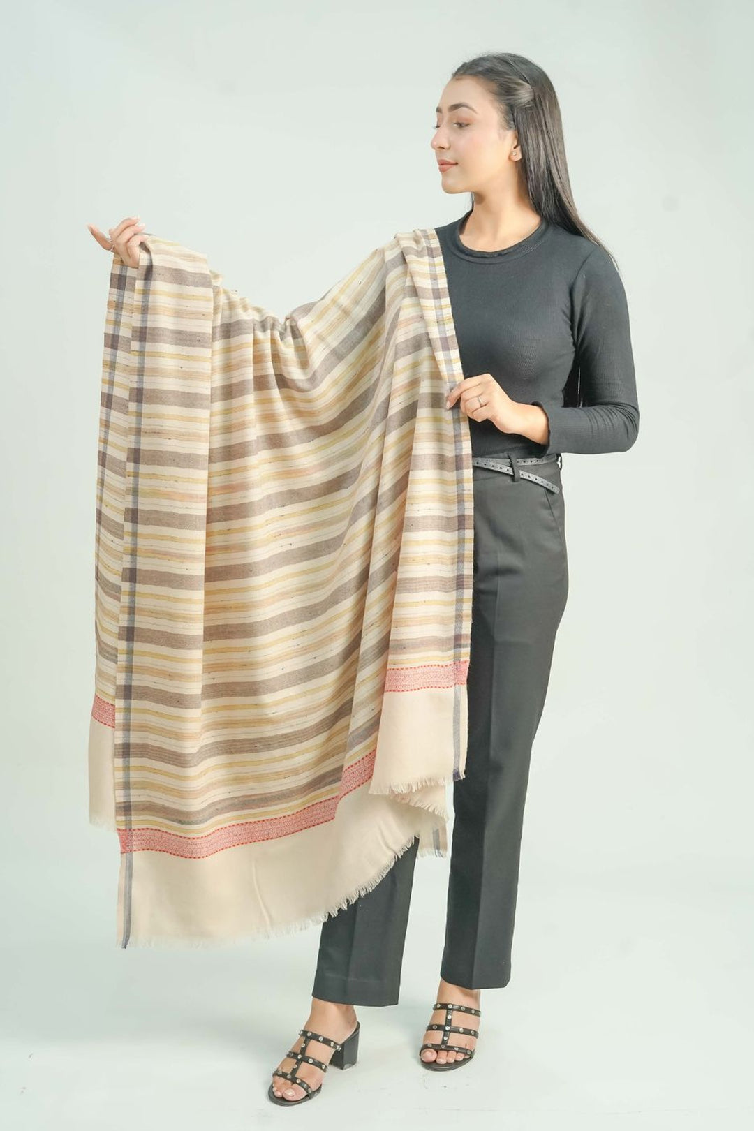 Woven Stripe Pattern Women's Shawl