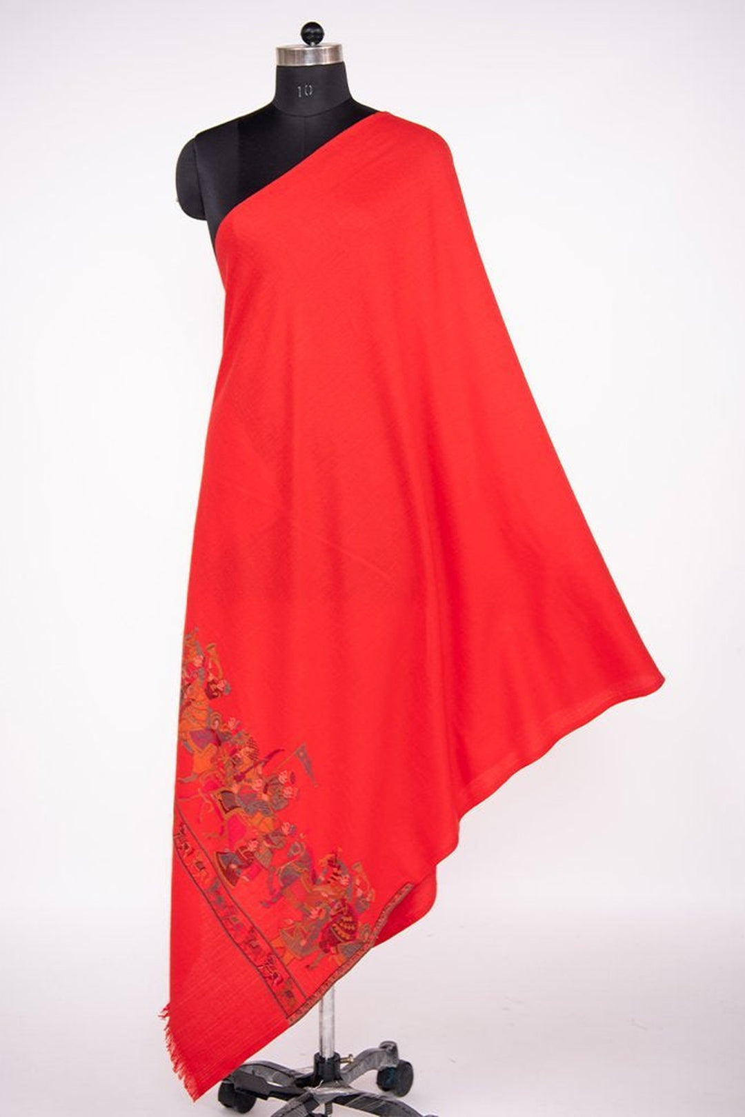 Red Kani Palla Shawl In 13.80 Micron Rarest Wool