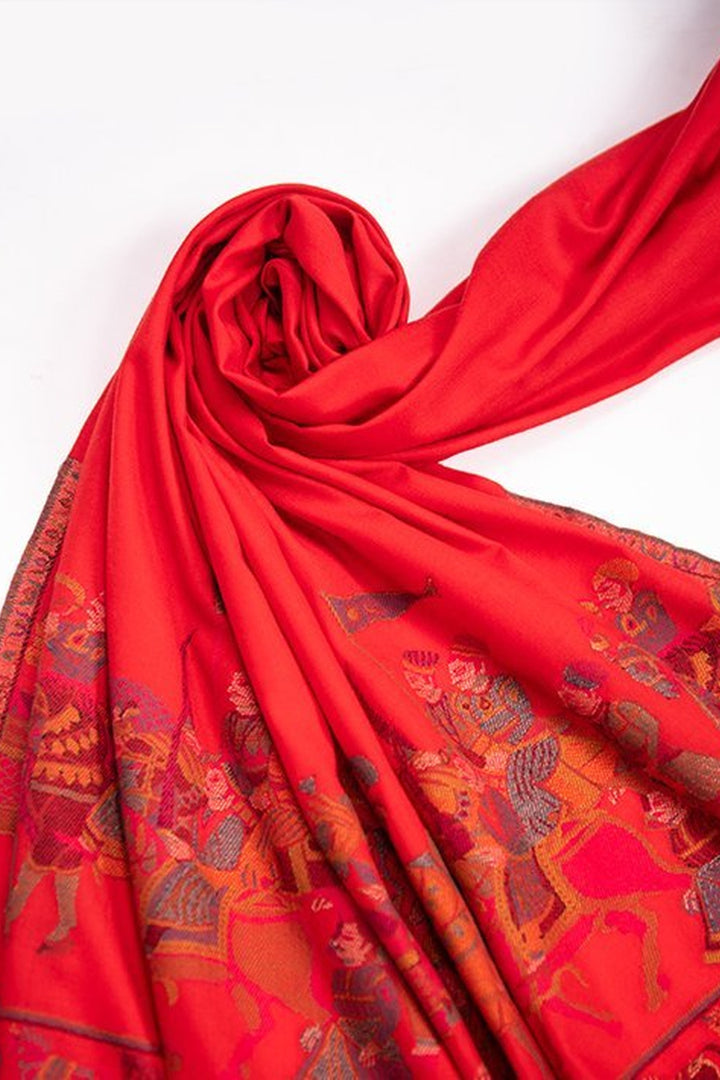 Red Kani Palla Shawl In 13.80 Micron Rarest Wool