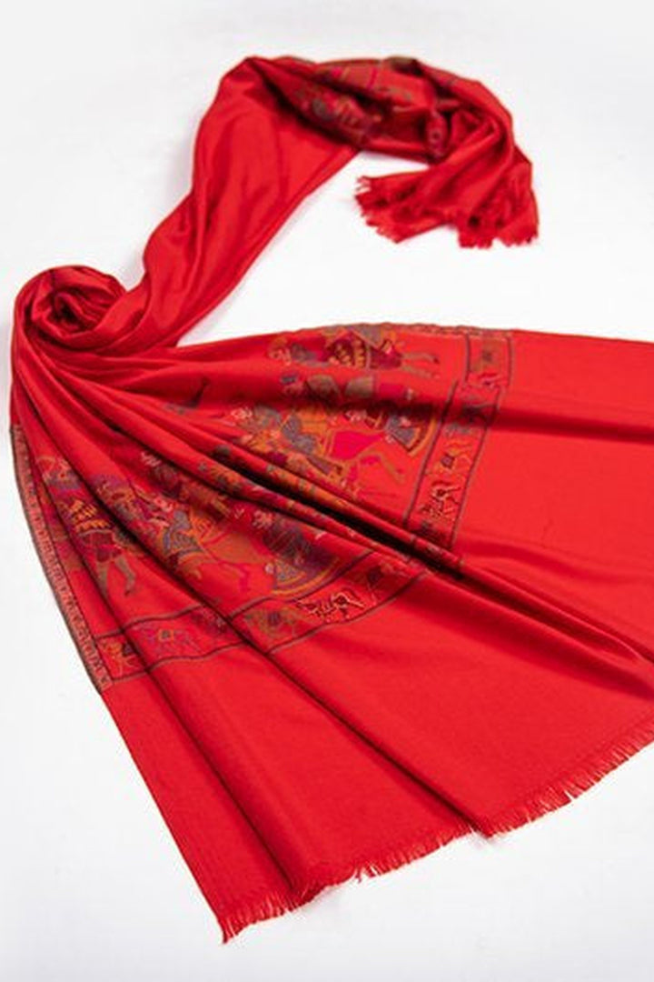 Red Kani Palla Shawl In 13.80 Micron Rarest Wool