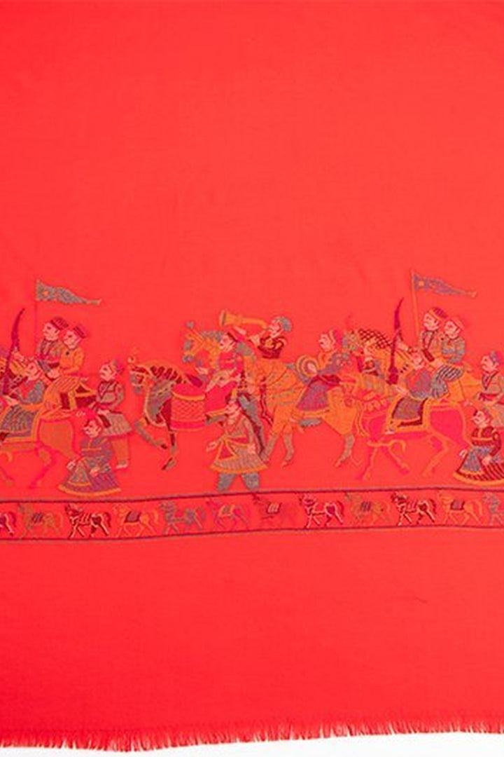 Red Kani Palla Shawl In 13.80 Micron Rarest Wool