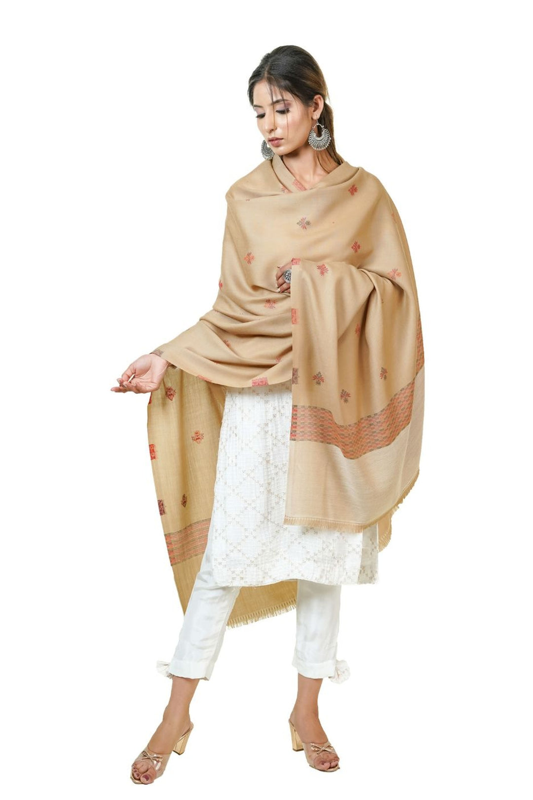 Jacquard Women's  Shawl With Fusion Work