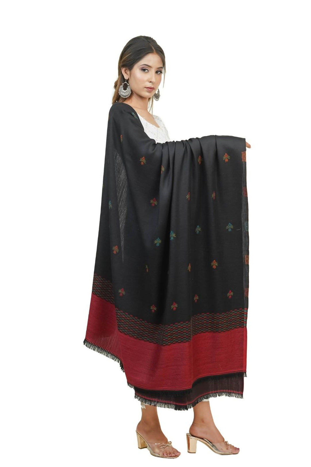 Jacquard Women's  Shawl With Fusion Work