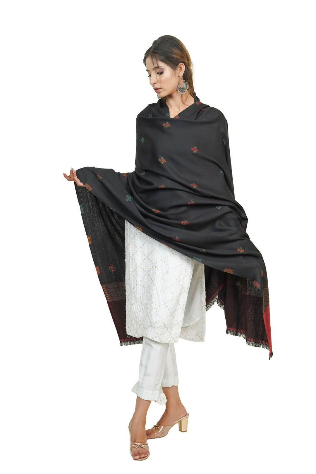 Jacquard Women's  Shawl With Fusion Work