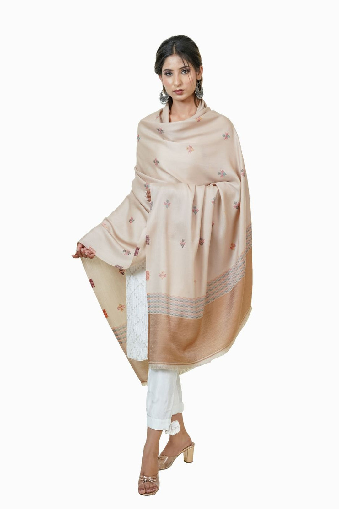 Jacquard Women's  Shawl With Fusion Work