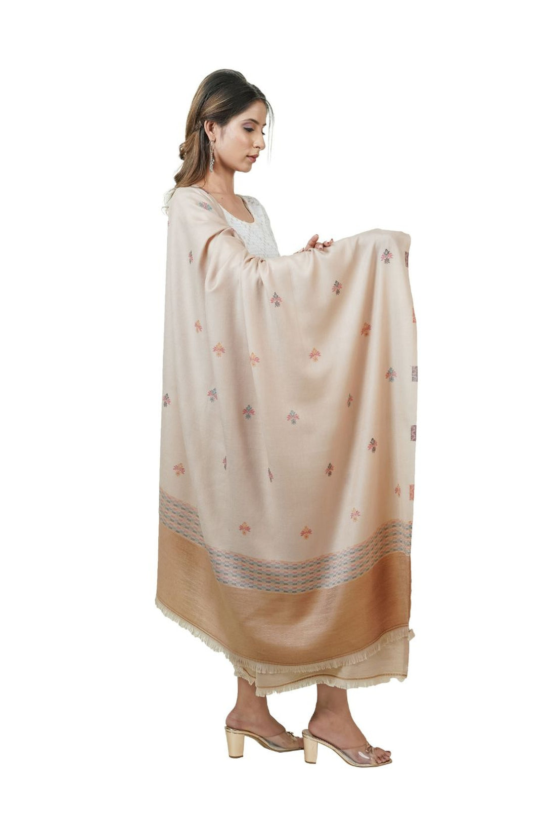 Jacquard Women's  Shawl With Fusion Work