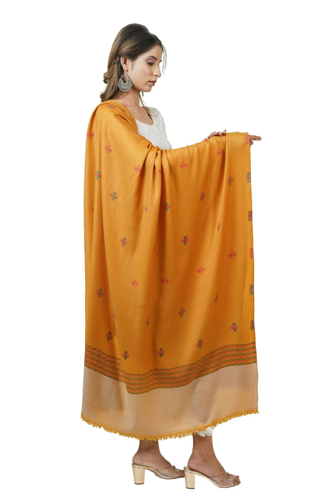 Jacquard Women's  Shawl With Fusion Work