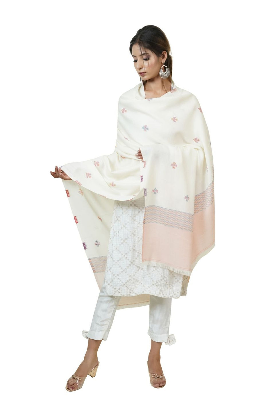 Jacquard Women's  Shawl With Fusion Work