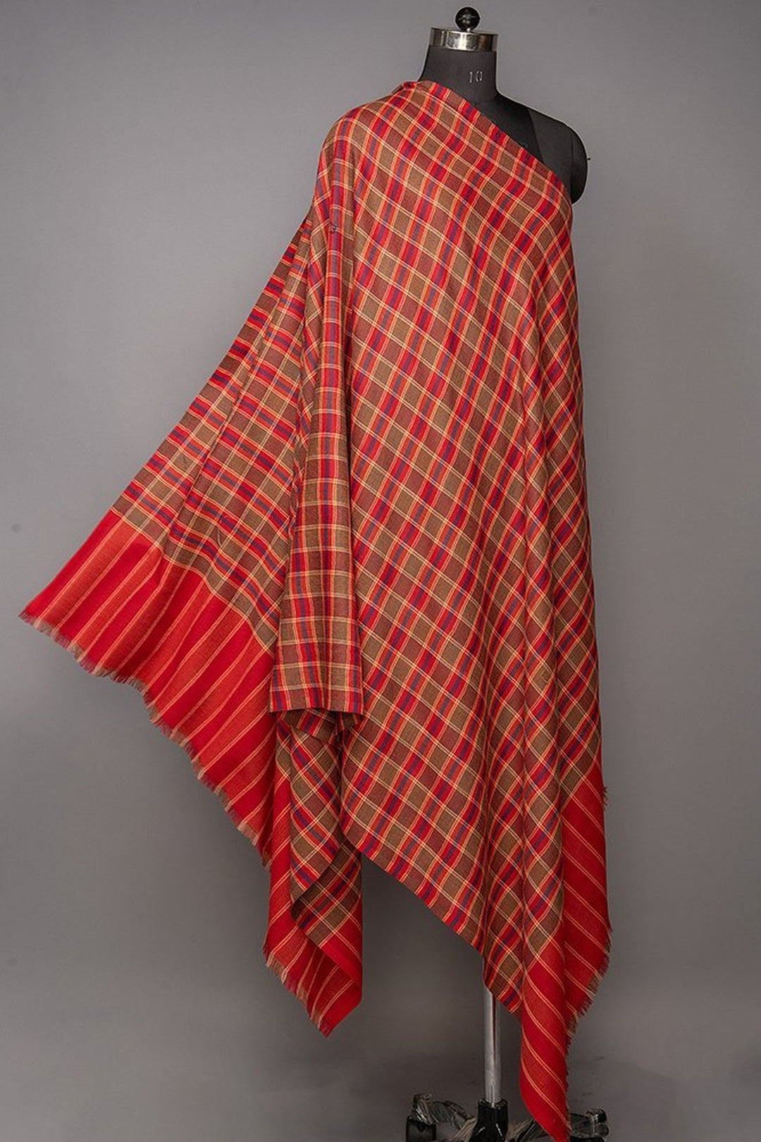 Merino Wool Shawl With Check Pattern