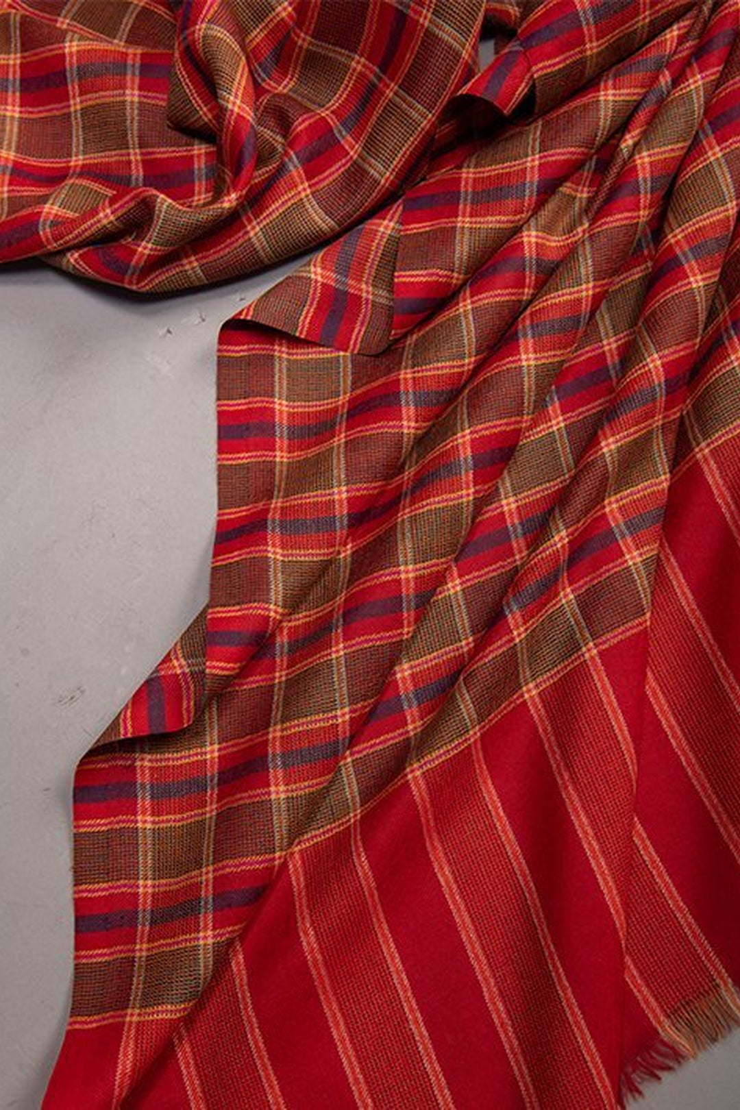 Merino Wool Shawl With Check Pattern