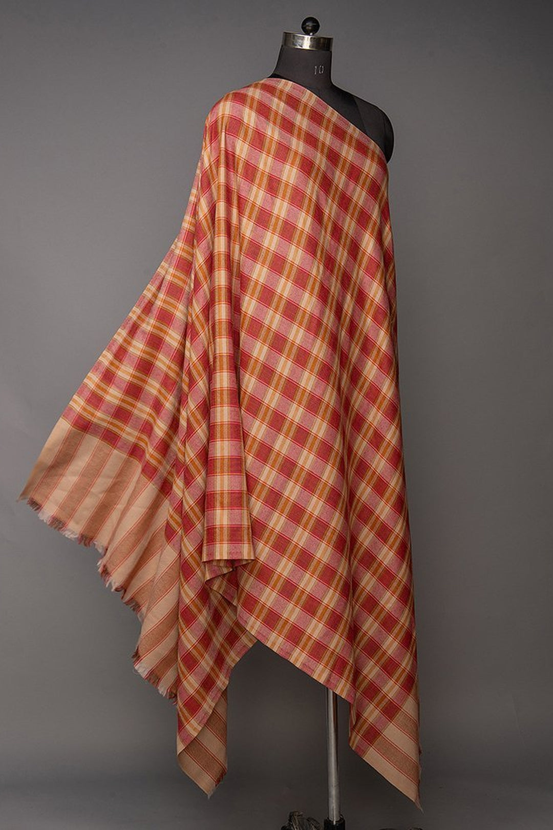 Merino Wool Shawl With Check Pattern