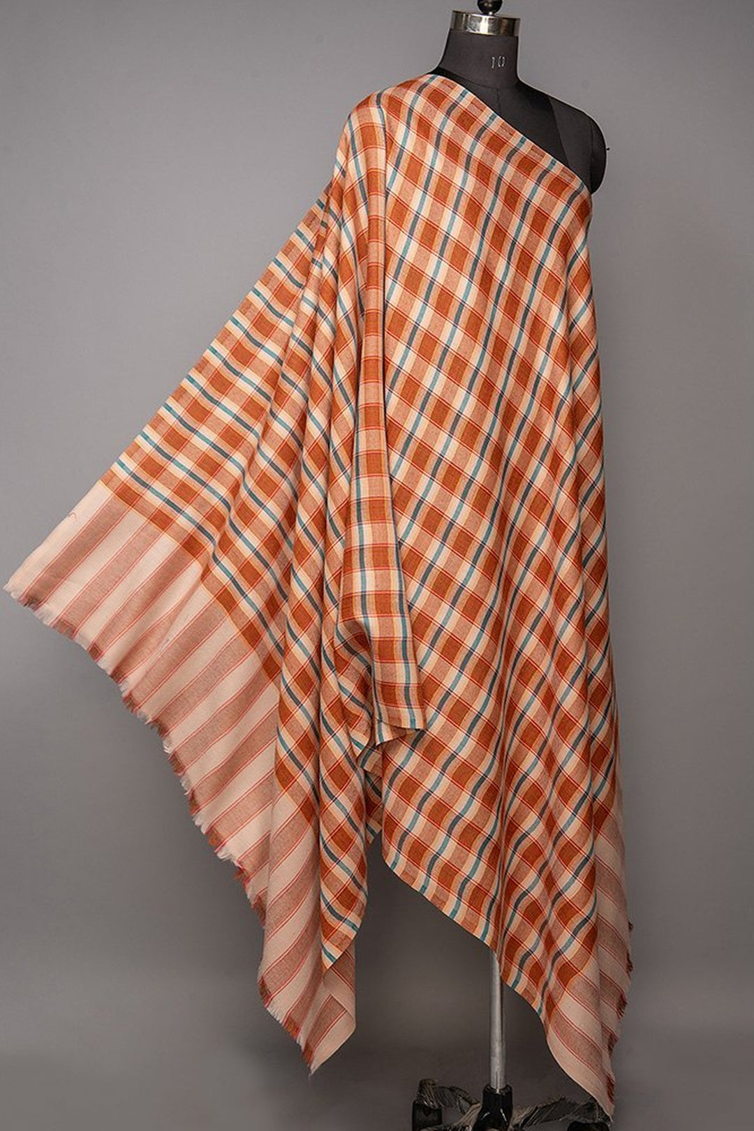 Merino Wool Shawl With Check Pattern