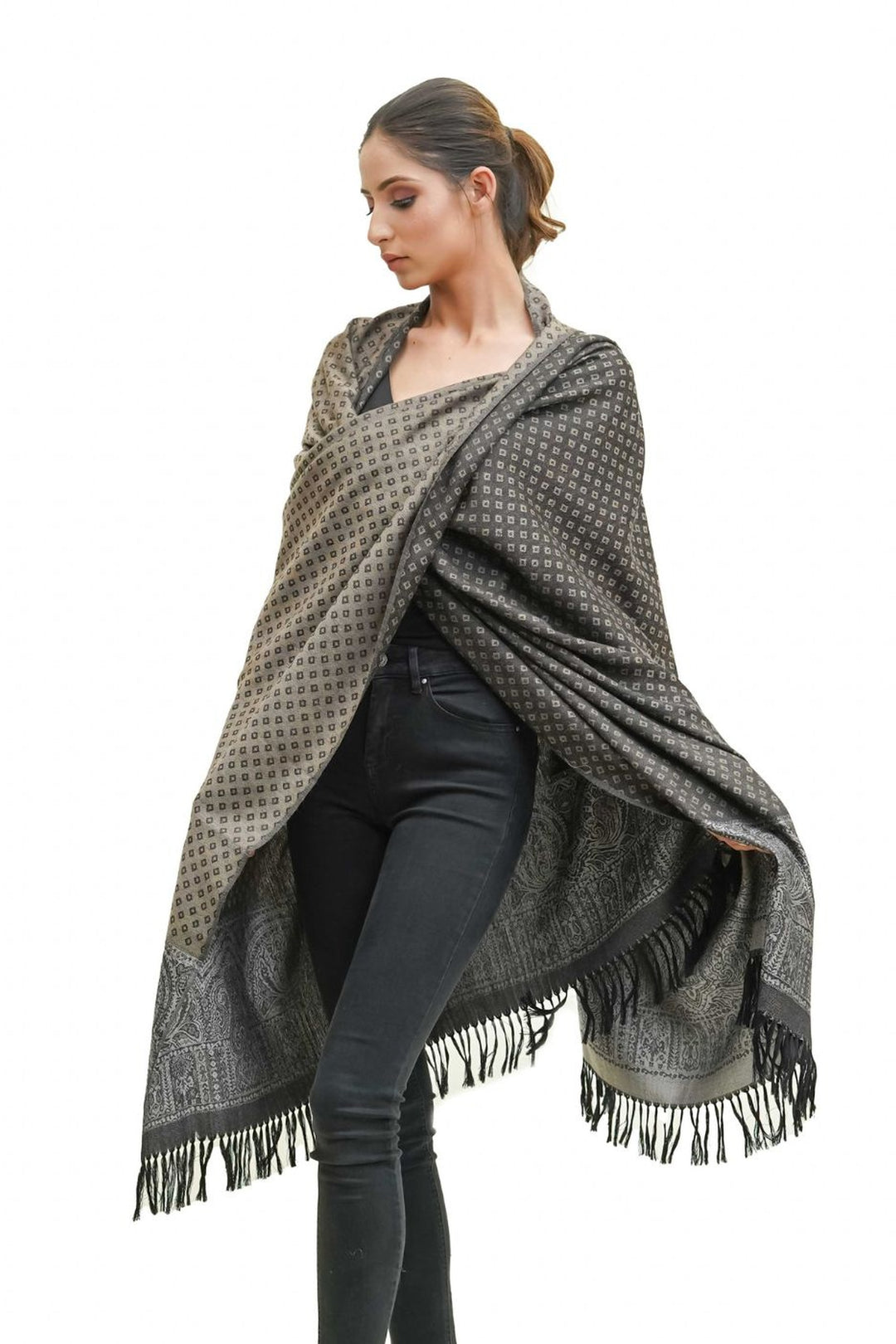 Silk Wool Jacquard Shawl With Elegant Palla