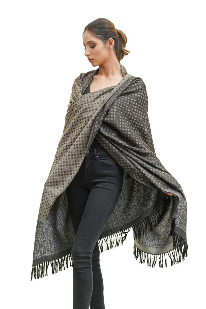 Silk Wool Jacquard Shawl With Elegant Palla