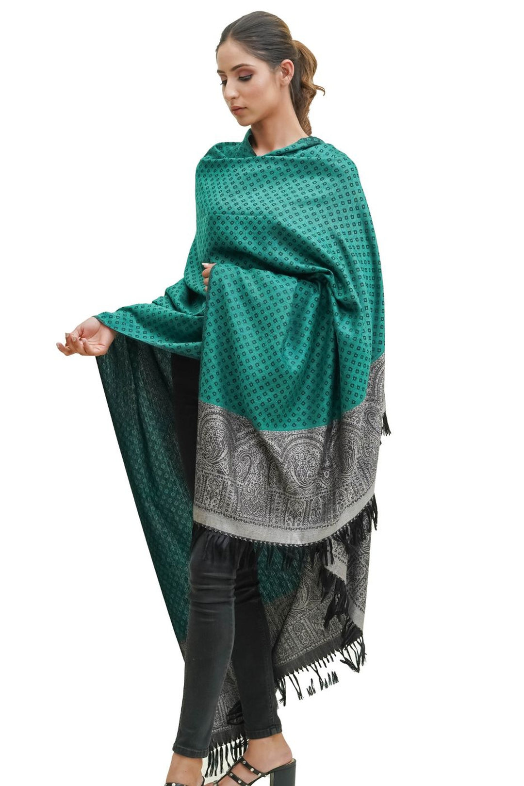 Silk Wool Jacquard Shawl With Elegant Palla