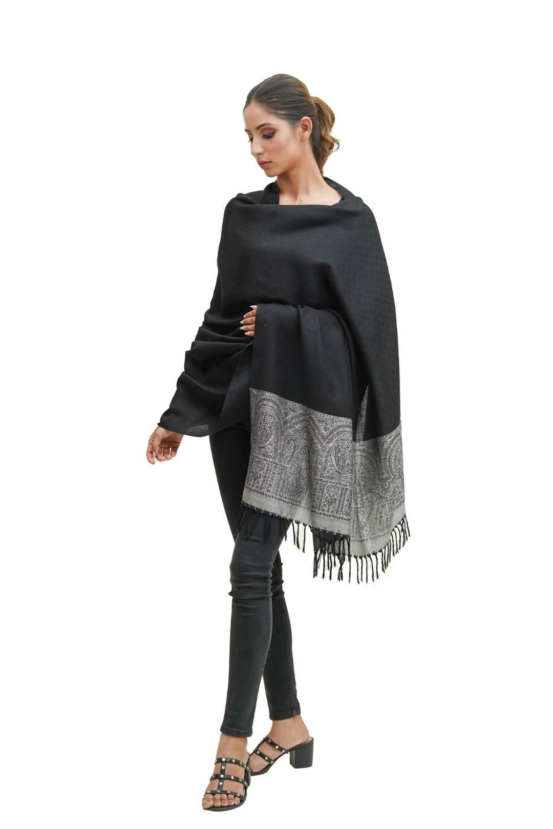 Silk Wool Jacquard Shawl With Elegant Palla
